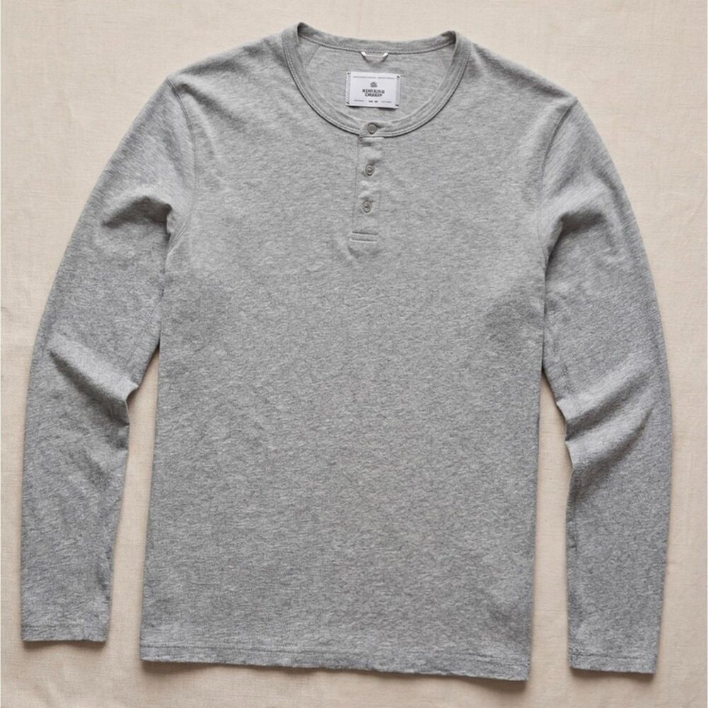Reigning Champ Gray Snap Henley Long Sleeve Made in Canada M